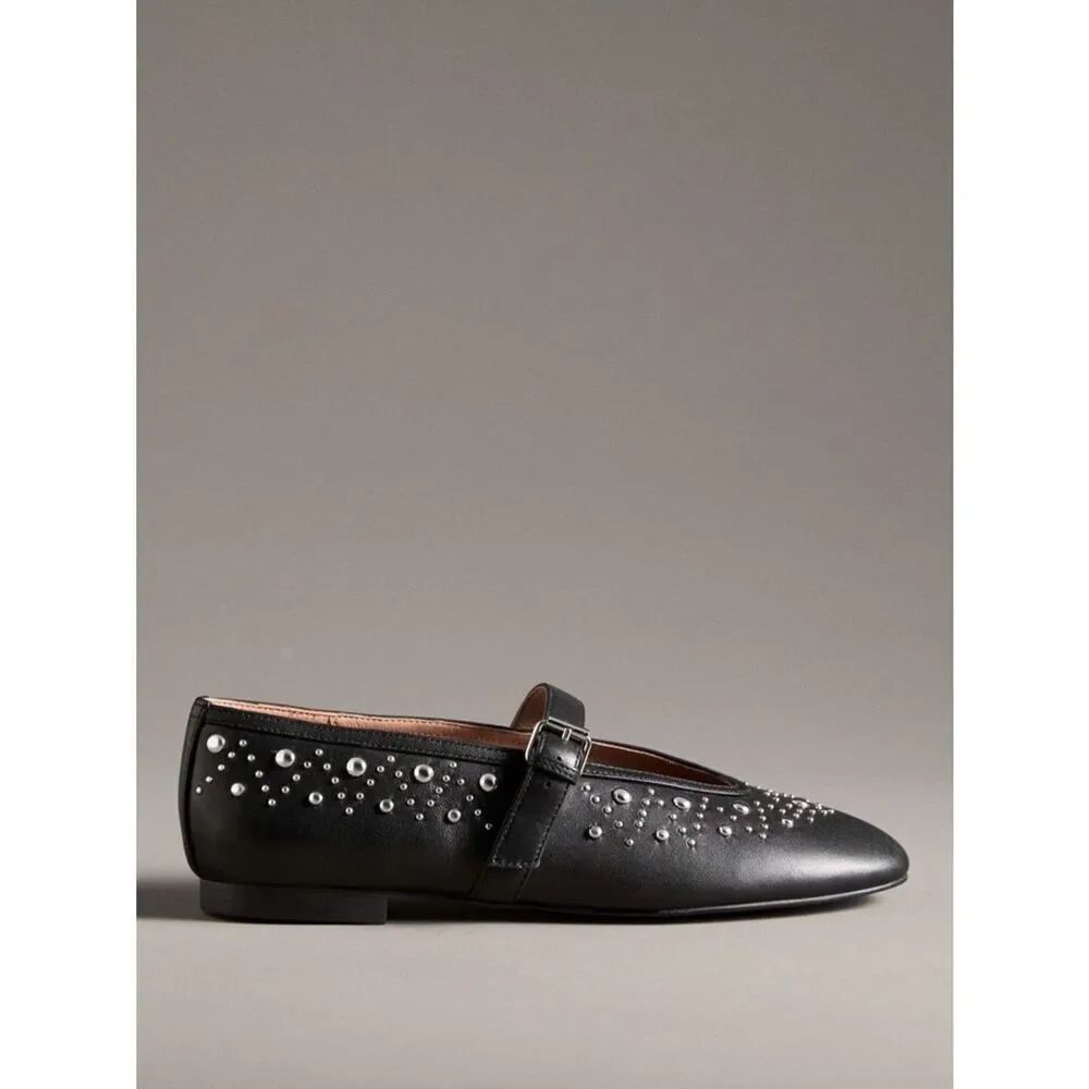 NWT Bibi Lou Studded Mary Jane Flats Black Size US 9-9.5 EU 40